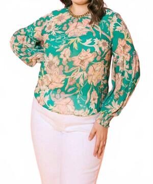 NEW FLYING TOMATO printed woven top in green
